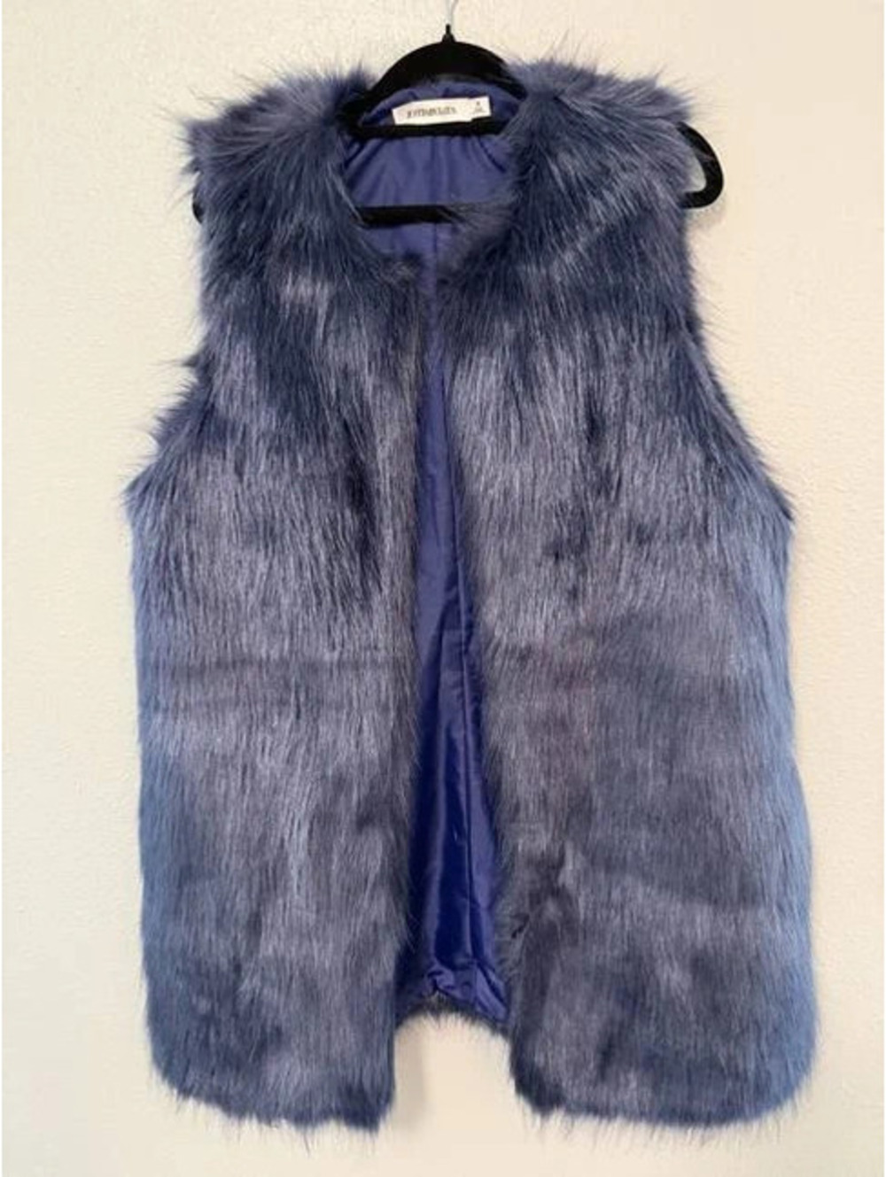 #6200 JustFab Blue Faux Fur Long Vest Size S